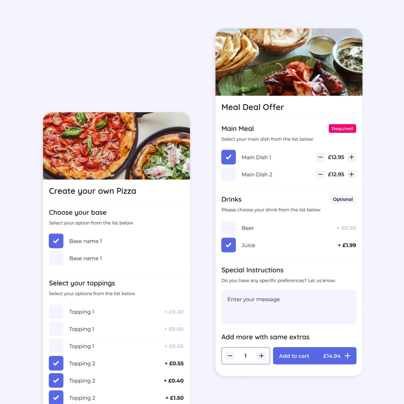 Online Food Ordering System Restaurant Variable Products